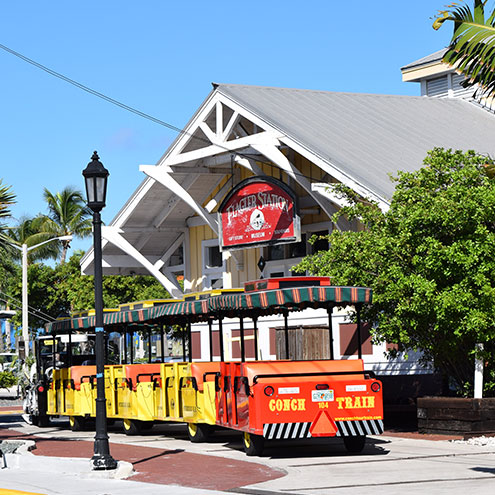 Conch Train Tours is located at the Flagler Station in the Historic Seaport
