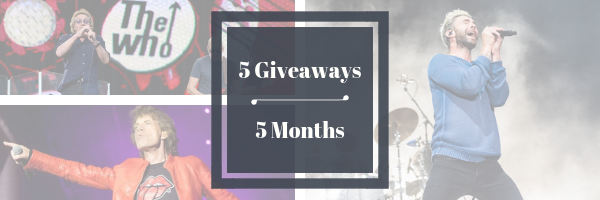 August blog Header, 5 Giveaways for the next five months. Images of Maroon 5, The Rolling Stones and The Who.