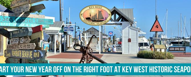 a banner with the key west historic seaport in the background,